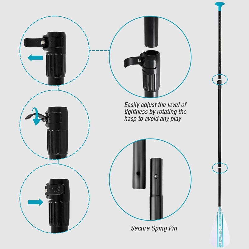 UPWELL SUP Paddle Adjustable Stand Up Paddle for Paddleboard, 3 Piece Aluminum Alloy Shaft with Reinforced Fiberglass Blade - Image 3